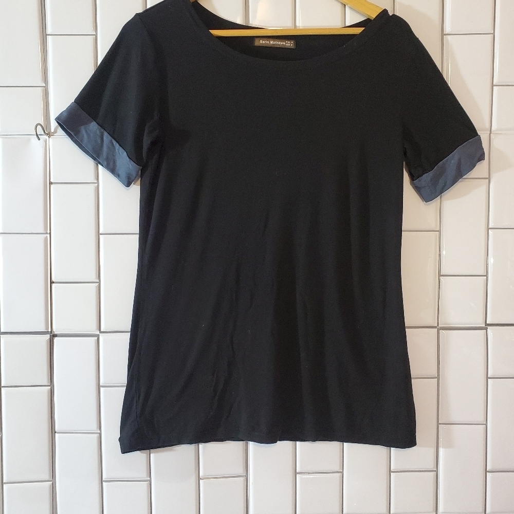 SARIN MATHEWS Black Short Sleeve Jersey Crew Neck